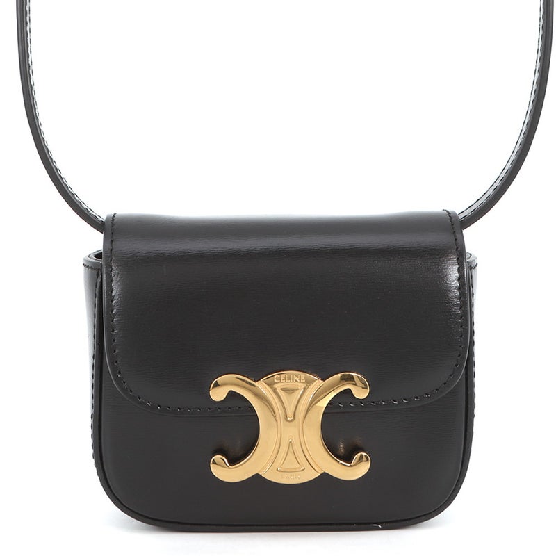 セリーヌ ショルダーバッグ トリオンフ ミニ クロード シャイニーカーフレザー 10I513 CELINE ミニバッグ 黒