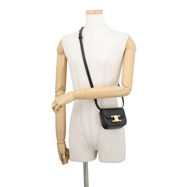 セリーヌ ショルダーバッグ トリオンフ ミニ クロード シャイニーカーフレザー 10I513 CELINE ミニバッグ 黒