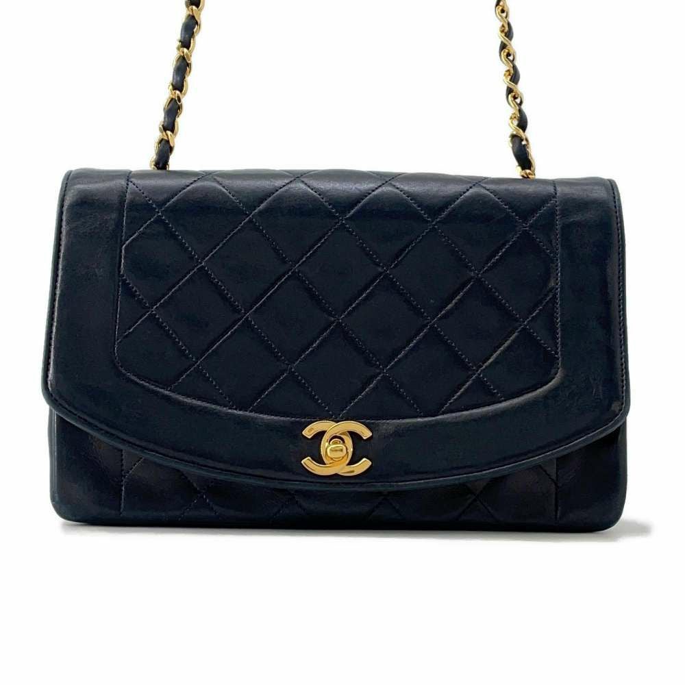 シャネル ダイアナ25 マトラッセ ショルダーバッグ ラムスキン ネイビー レディース CHANEL  中古 CHANEL シャネル ダイアナ25 マトラッセ ショルダーバッグ ラムスキン