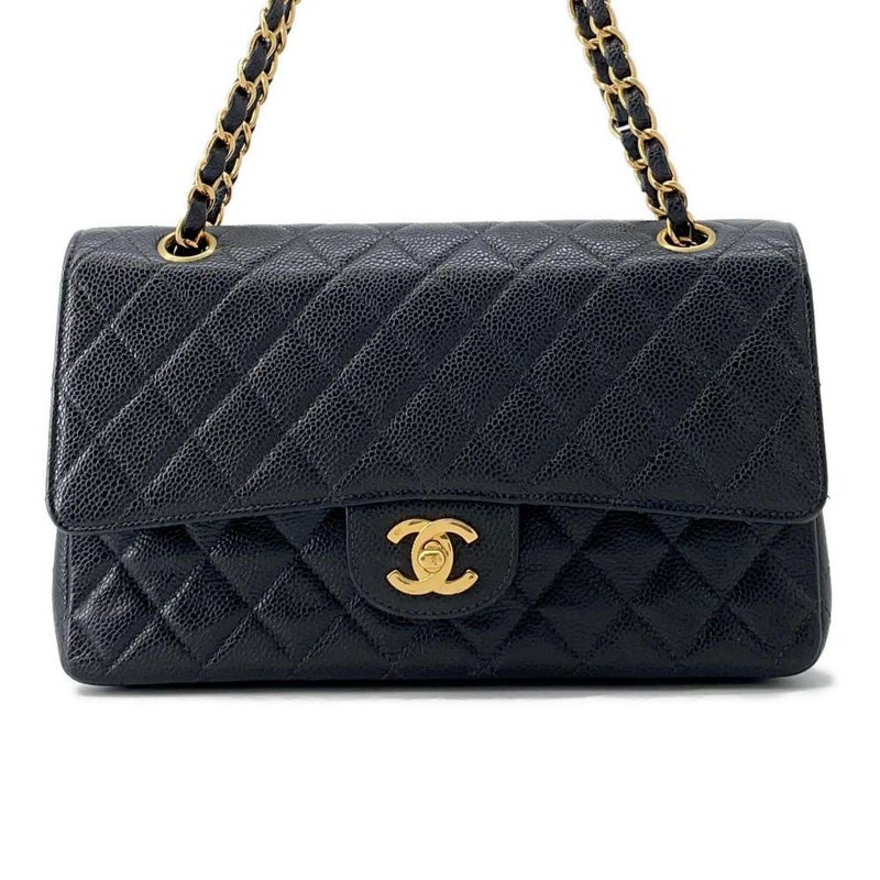 シャネル チェーンショルダーバッグ マトラッセ25 ココマーク キャビアスキン ダブルチェーン A01112 CHANEL 黒