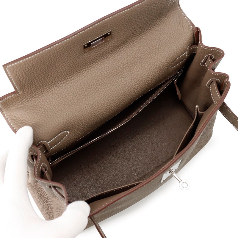エルメス ハンドバッグ ケリー28 内縫い エトゥープ/シルバー金具 トゴ Z刻印 ２wayショルダー