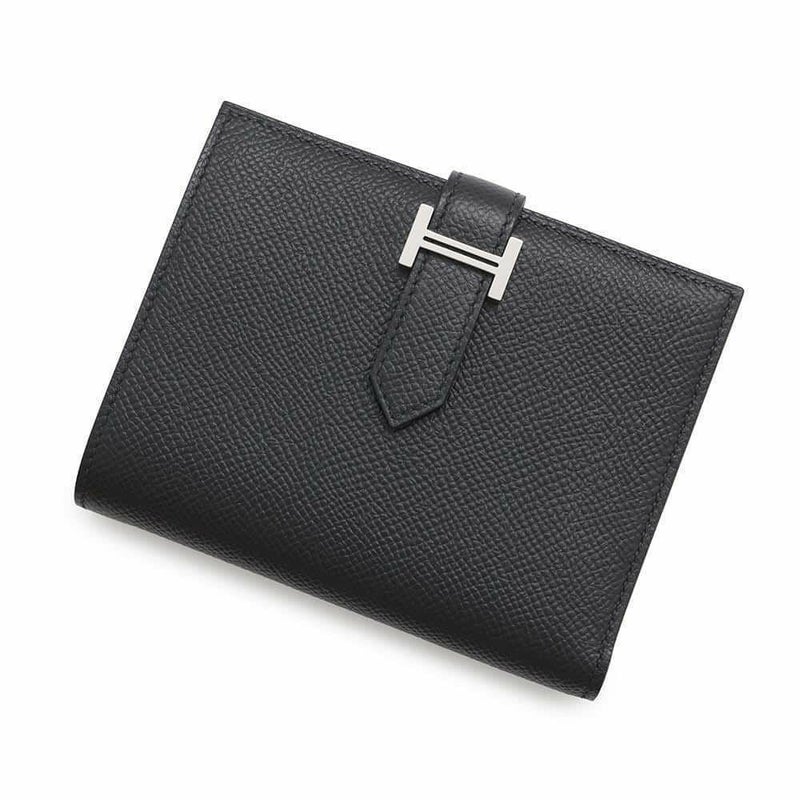 エルメス 二つ折り財布 ベアンコンパクト ブラック/シルバー金具 エプソン B刻印 黒