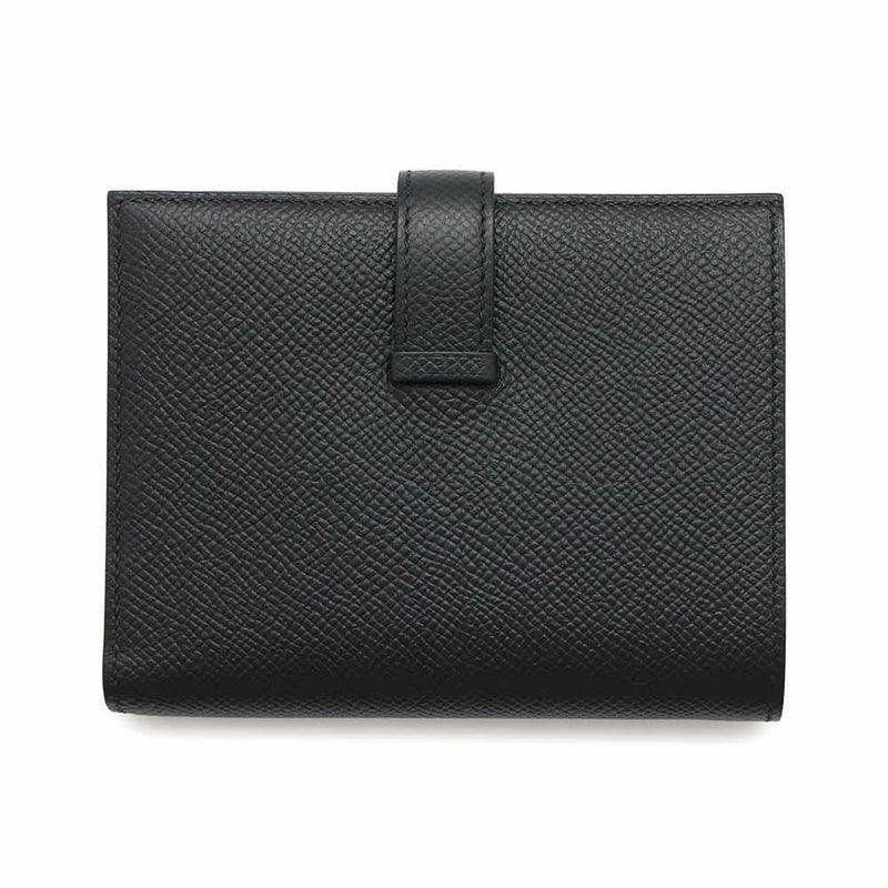 エルメス 二つ折り財布 ベアンコンパクト ブラック/シルバー金具 エプソン B刻印 黒