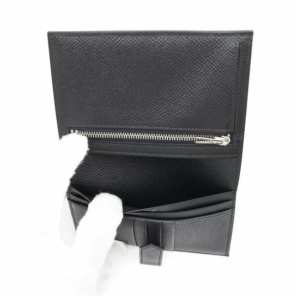 エルメス 二つ折り財布 ベアンコンパクト ブラック/シルバー金具 エプソン B刻印 黒