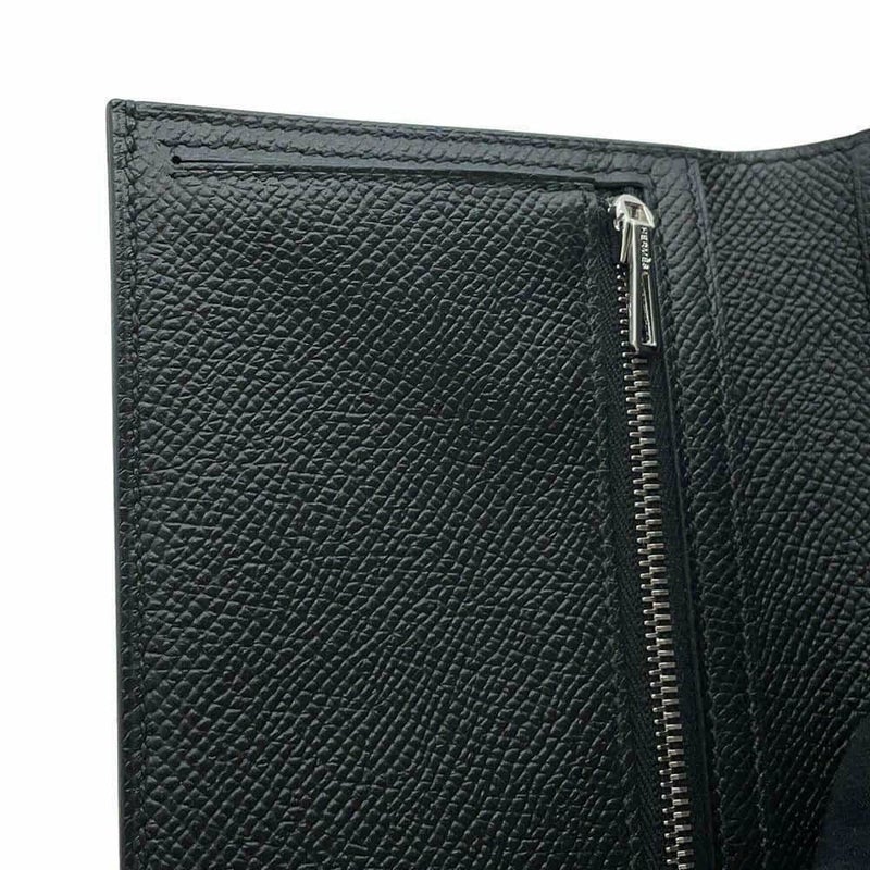 エルメス 二つ折り財布 ベアンコンパクト ブラック/シルバー金具 エプソン B刻印 黒