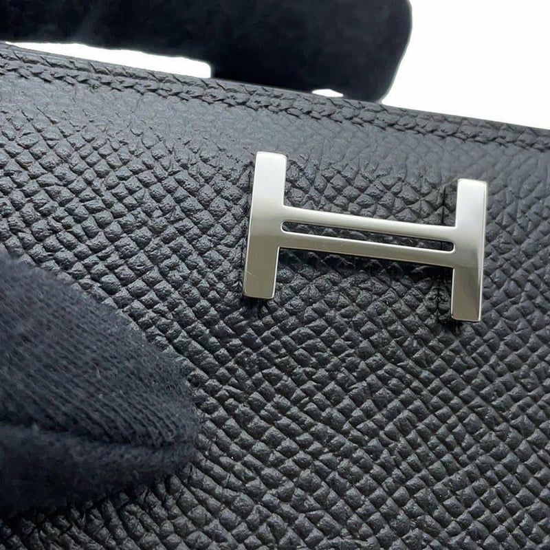 エルメス 二つ折り財布 ベアンコンパクト ブラック/シルバー金具 エプソン B刻印 黒