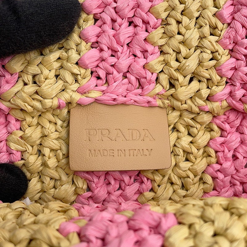 プラダ トートバッグ ロゴ クロシェ スモール ストライプ ラフィア 1BG422 PRADA ハンドバッグ