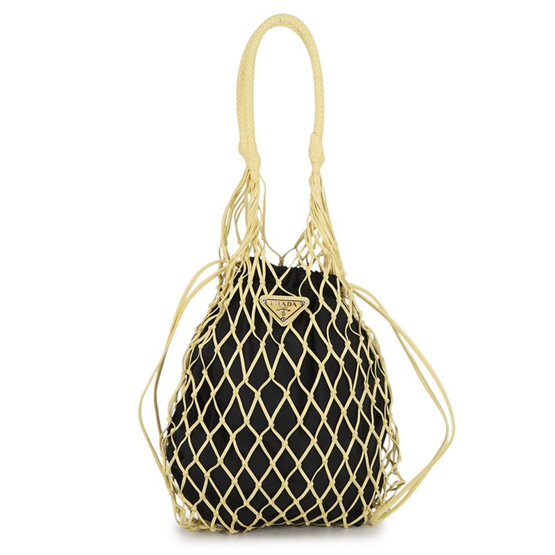 プラダ トートバッグ メッシュ トライアングルロゴ レザー/ナイロン 1BC072 PRADA ハンドバッグ 黒