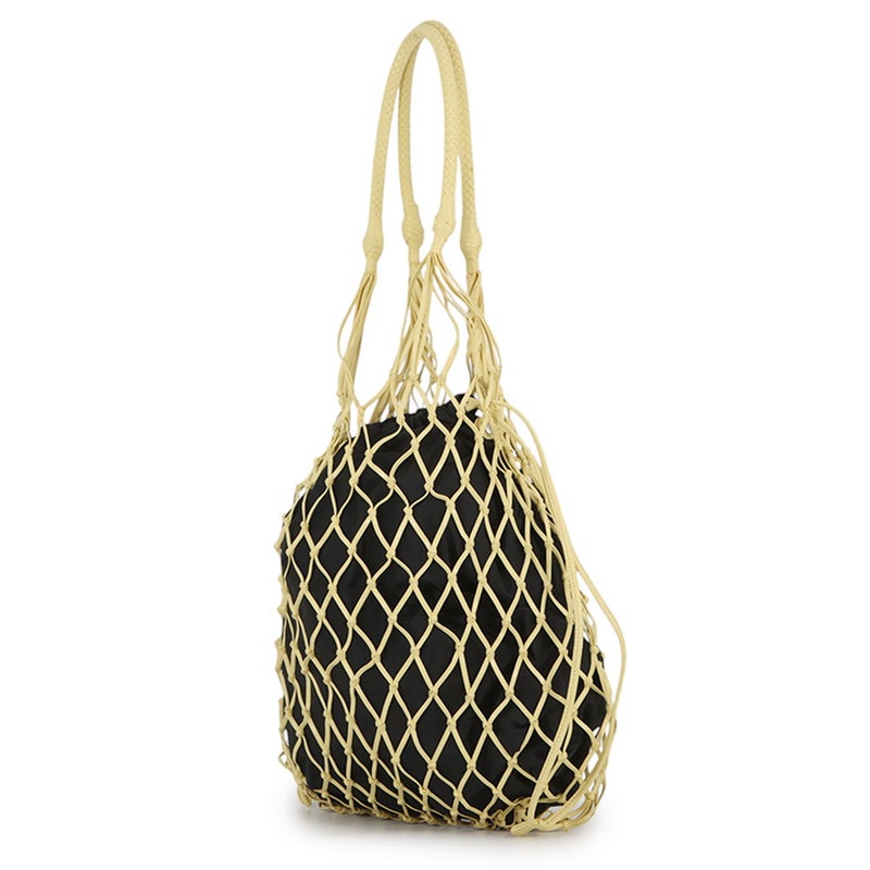 プラダ トートバッグ メッシュ トライアングルロゴ レザー/ナイロン 1BC072 PRADA ハンドバッグ 黒