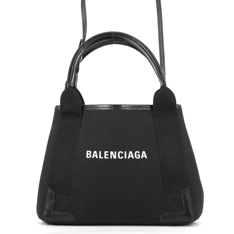 バレンシアガ ハンドバッグ ネイビーカバ XS キャンバス レザー 390346 BALENCIAGA ポーチ付 2way 黒