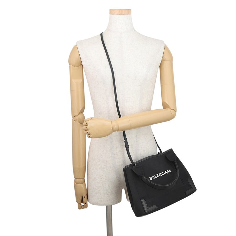 バレンシアガ ハンドバッグ ネイビーカバ XS キャンバス レザー 390346 BALENCIAGA ポーチ付 2way 黒