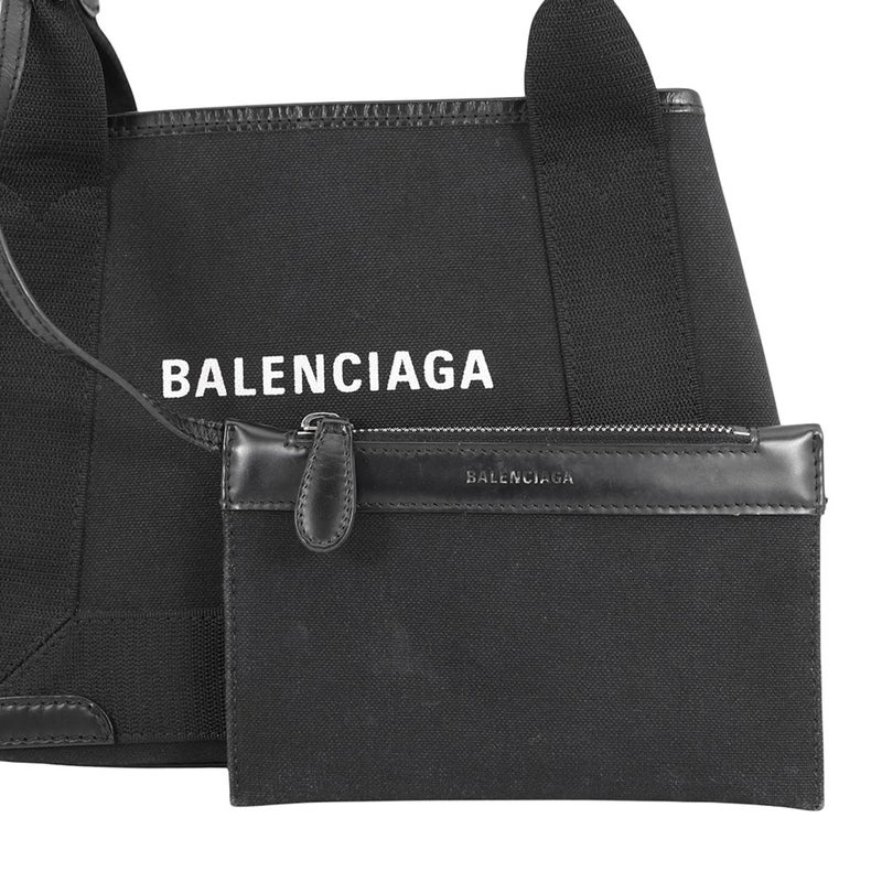 バレンシアガ ハンドバッグ ネイビーカバ XS キャンバス レザー 390346 BALENCIAGA ポーチ付 2way 黒