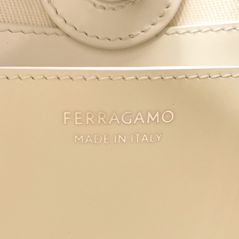 サルヴァトーレ・フェラガモ ハンドバッグ カットアウト スモール キャンバス レザー 213487 Ferragamo 白