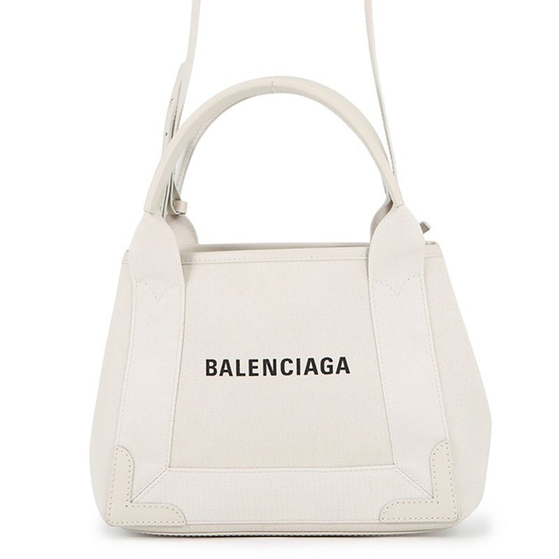 バレンシアガ ハンドバッグ ネイビーカバ XS キャンバス レザー 390346 BALENCIAGA ポーチ付 2way 白