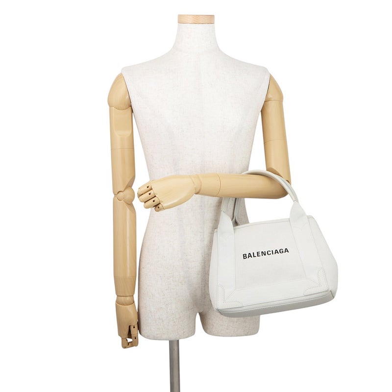 バレンシアガ ハンドバッグ ネイビーカバ XS キャンバス レザー 390346 BALENCIAGA ポーチ付 2way 白