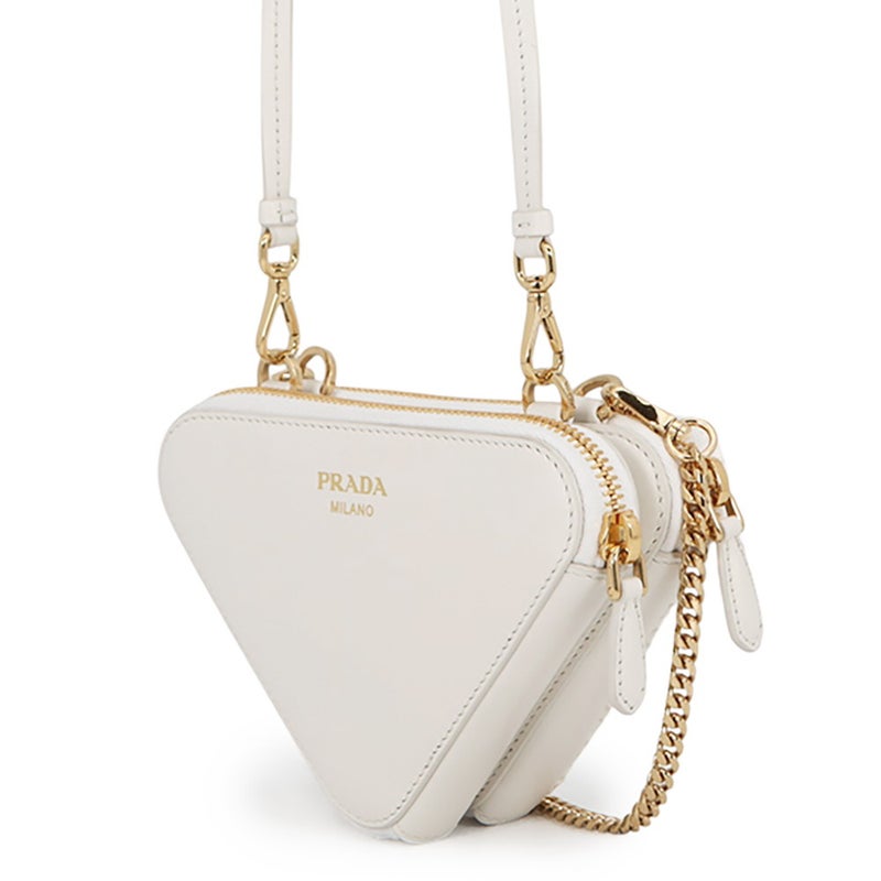 プラダ ショルダーバッグ サフィアーノ トライアングル ロゴ ミニポーチ レザー/ラフィア 1NR015 PRADA 2way 白