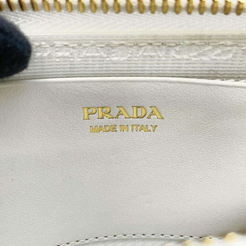 プラダ ショルダーバッグ サフィアーノ トライアングル ロゴ ミニポーチ レザー/ラフィア 1NR015 PRADA 2way 白