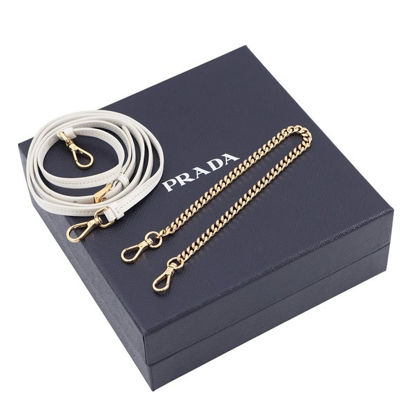プラダ ショルダーバッグ サフィアーノ トライアングル ロゴ ミニポーチ レザー/ラフィア 1NR015 PRADA 2way 白