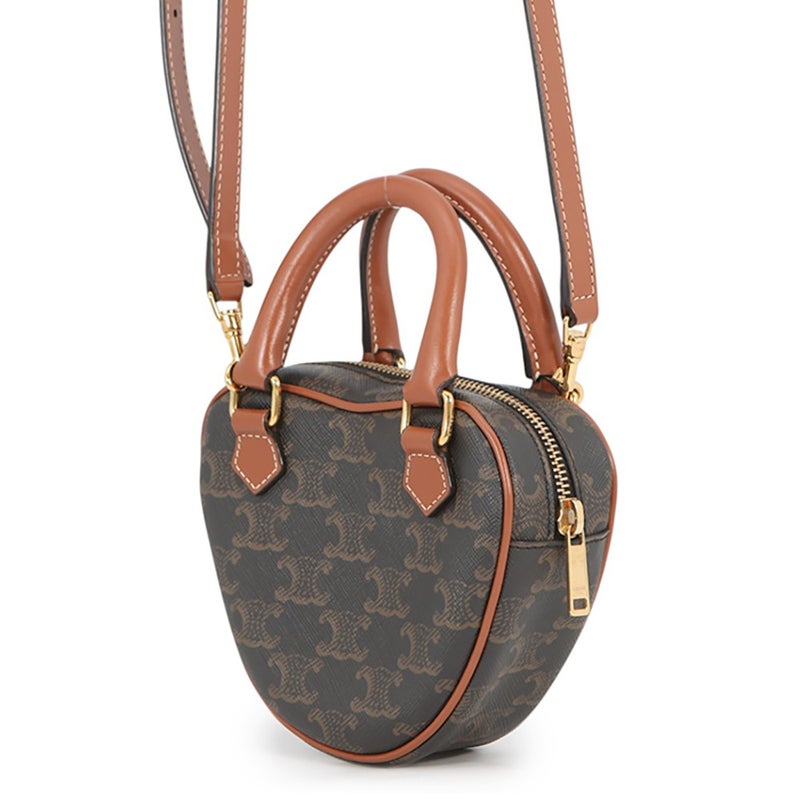 セリーヌ ハンドバッグ トリオンフ ハート PVC/レザー 198222 CELINE 2wayショルダーバッグ ブラウン