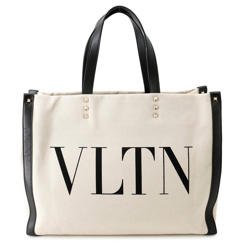 ヴァレンティノ・ガラヴァーニ トートバッグ VLTNロゴ ロックスタッズ キャンバス/レザー TW2B0D21FWB VALENTINO 黒