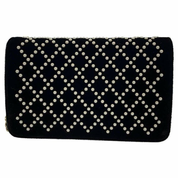 シャネル チェーンウォレット ココマーク パール ベルベット A84273 CHANEL フェイクパール 財布 黒
