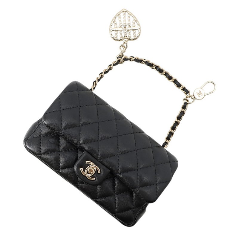 シャネル バッグチャーム ココマーク マトラッセ ミニバッグ ラムスキン AP4760 CHANEL ミニポーチ 小物入れ 黒
