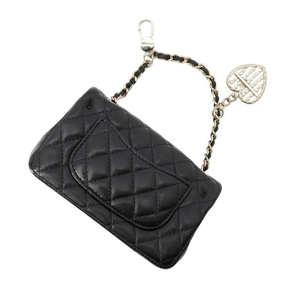 シャネル バッグチャーム ココマーク マトラッセ ミニバッグ ラムスキン AP4760 CHANEL ミニポーチ 小物入れ 黒