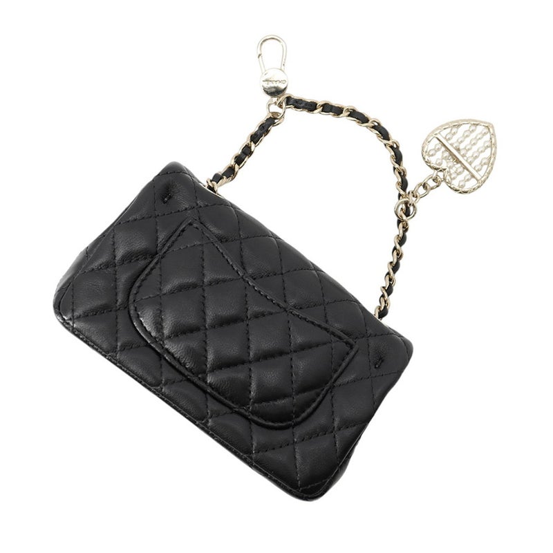 シャネル バッグチャーム ココマーク マトラッセ ミニバッグ ラムスキン AP4760 CHANEL ミニポーチ 小物入れ 黒