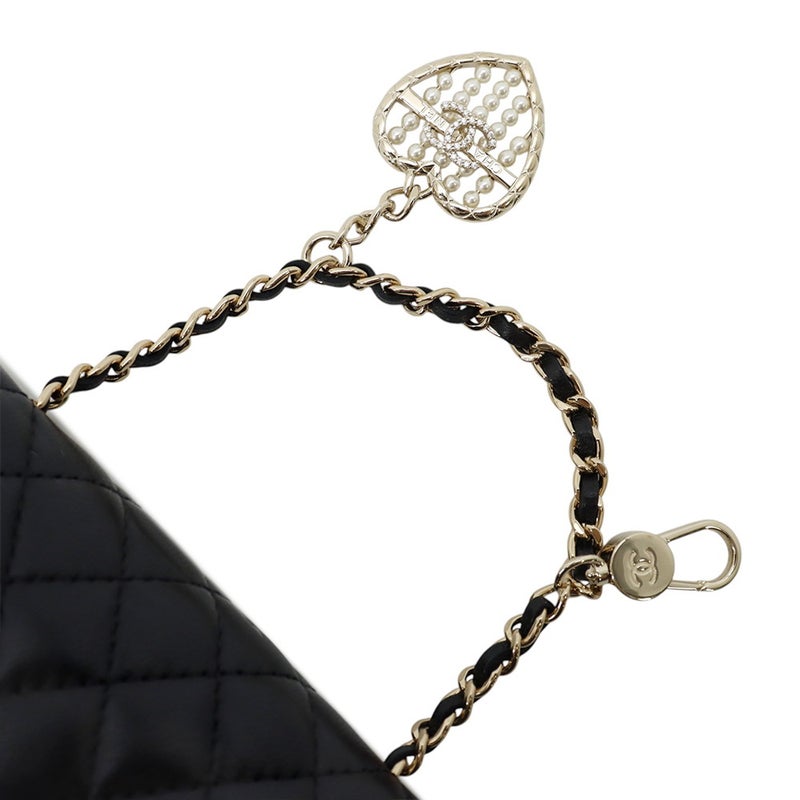 シャネル バッグチャーム ココマーク マトラッセ ミニバッグ ラムスキン AP4760 CHANEL ミニポーチ 小物入れ 黒