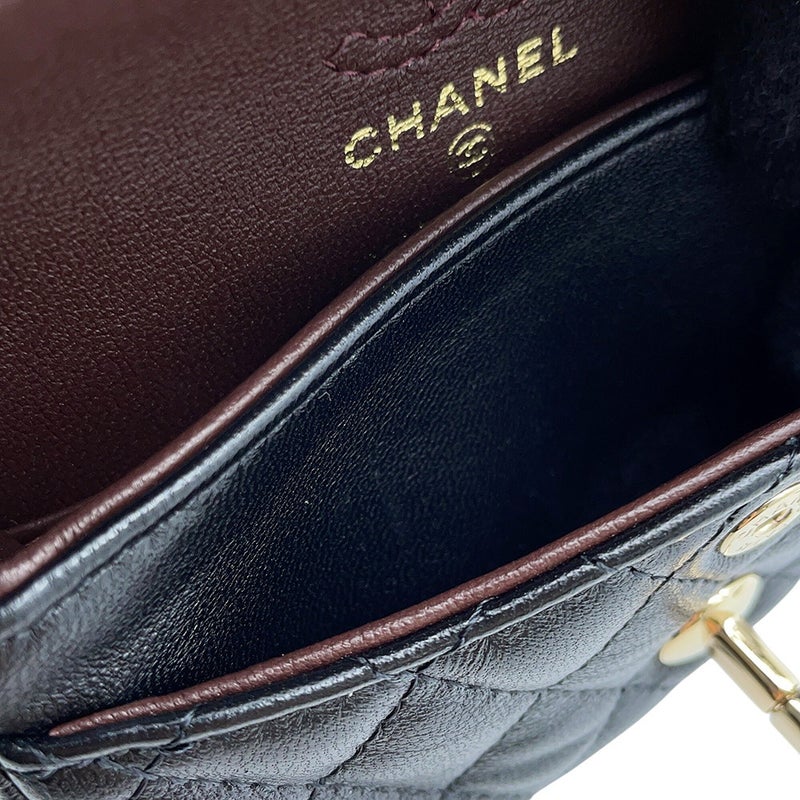 シャネル バッグチャーム ココマーク マトラッセ ミニバッグ ラムスキン AP4760 CHANEL ミニポーチ 小物入れ 黒