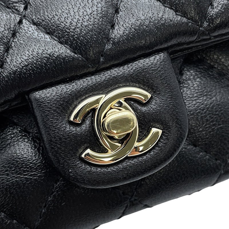 シャネル バッグチャーム ココマーク マトラッセ ミニバッグ ラムスキン AP4760 CHANEL ミニポーチ 小物入れ 黒