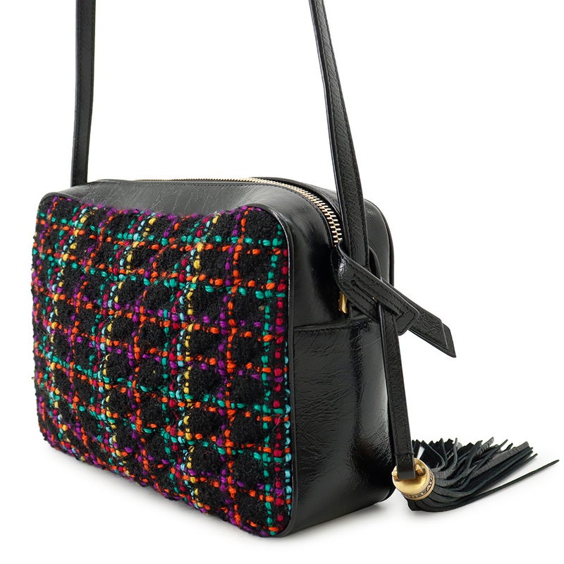 サンローランパリ ショルダーバッグ ルー カメラバッグ ツイード 612544 SAINT LAURENT PARIS バッグ タッセル付き 黒
