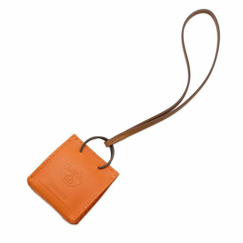 エルメス バッグチャーム ショッパー サックオランジュ フー/ゴールド ラムスキン D刻印