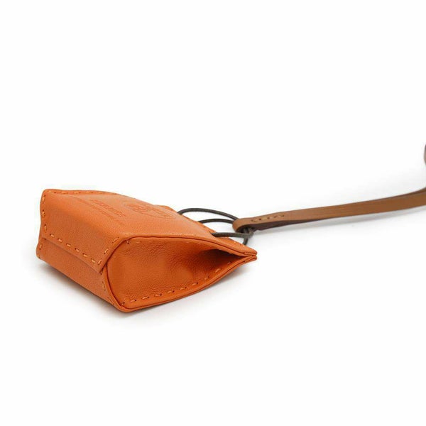 エルメス バッグチャーム ショッパー サックオランジュ フー/ゴールド ラムスキン D刻印