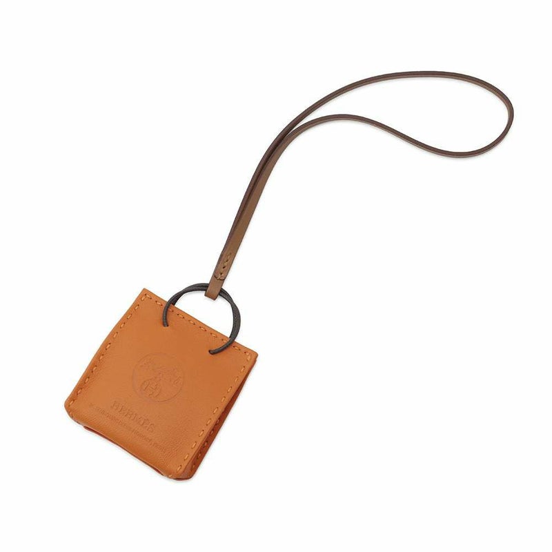 エルメス バッグチャーム ショッパー サックオランジュ フー/ゴールド ラムスキン D刻印