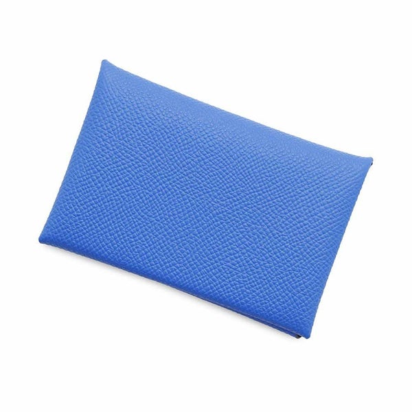 エルメス カードケース カルヴィ ヴェルソ ブルーイドラ/ディープブルー エプソン K刻印 財布