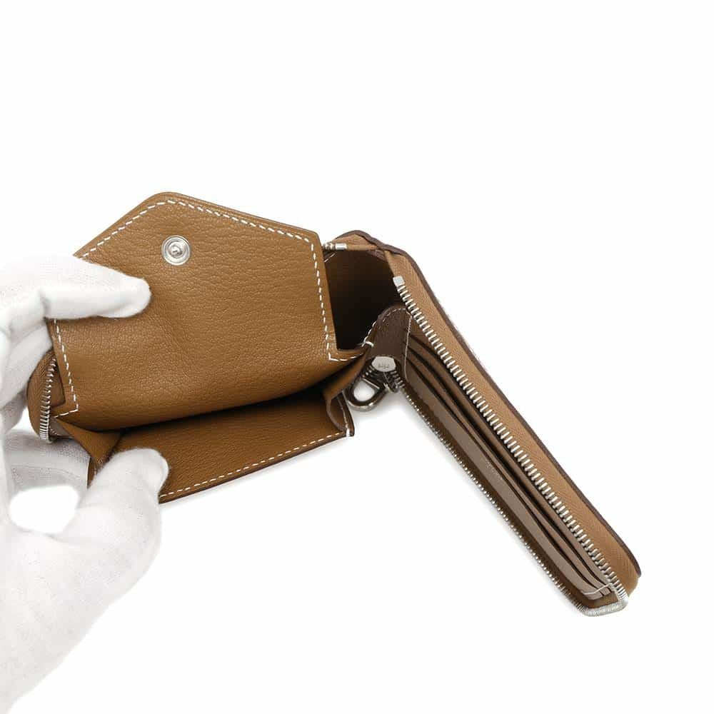 エルメス 二つ折り財布 ジップアンゴー2 ゴールド/シルバー金具 エバー