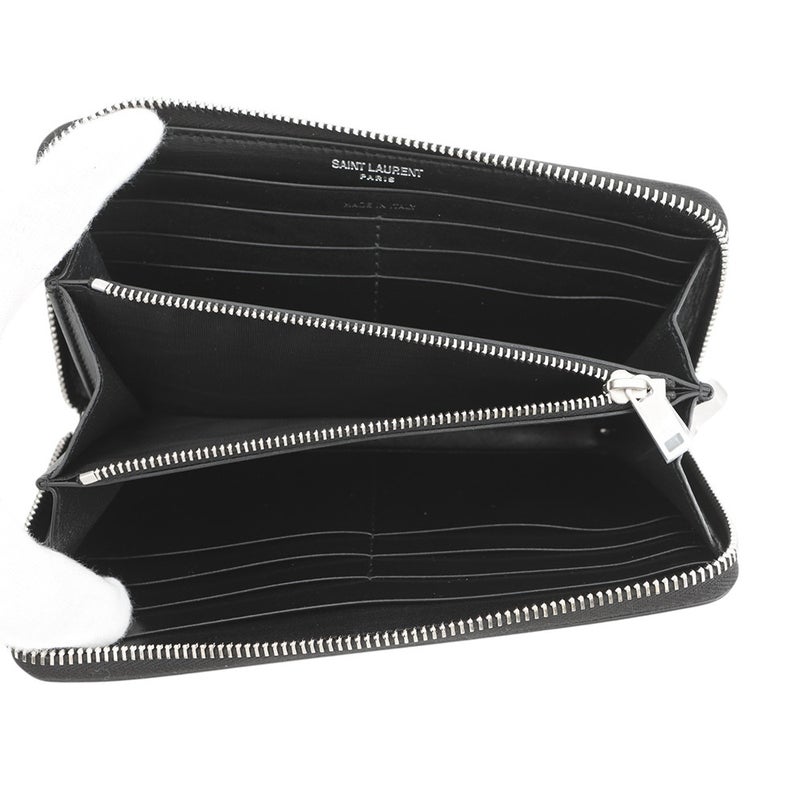 サンローランパリ 長財布 YSLロゴ ラウンドファスナー カーフレザー 617415 SAINT LAURENT PARIS 黒