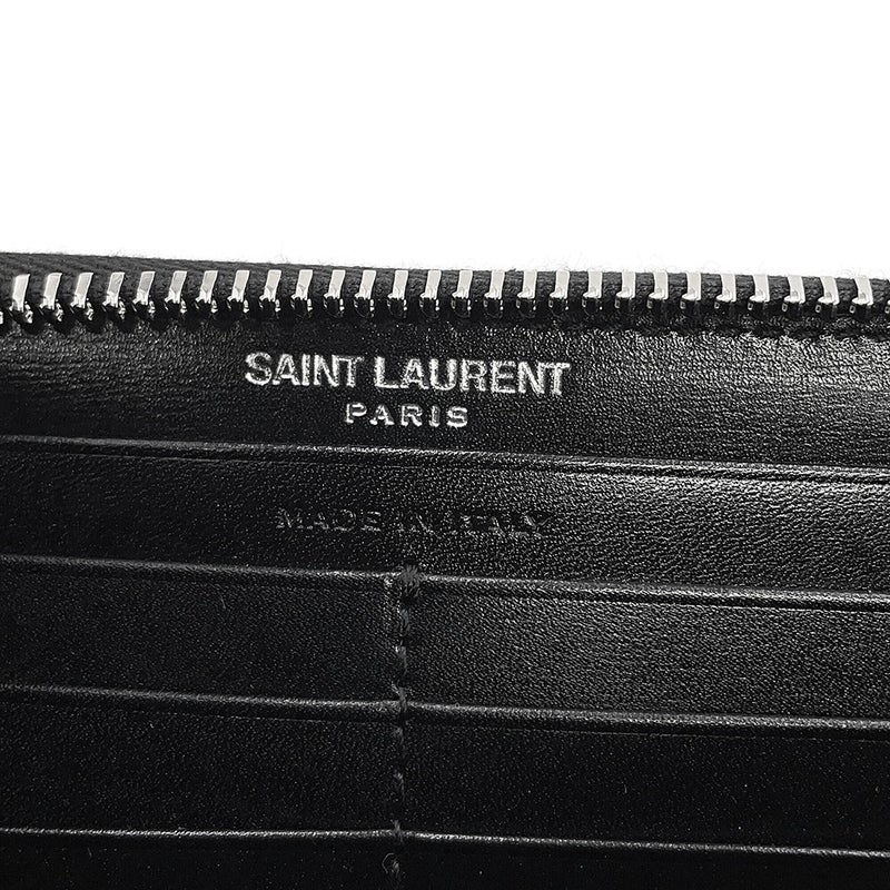 サンローランパリ 長財布 YSLロゴ ラウンドファスナー カーフレザー 617415 SAINT LAURENT PARIS 黒