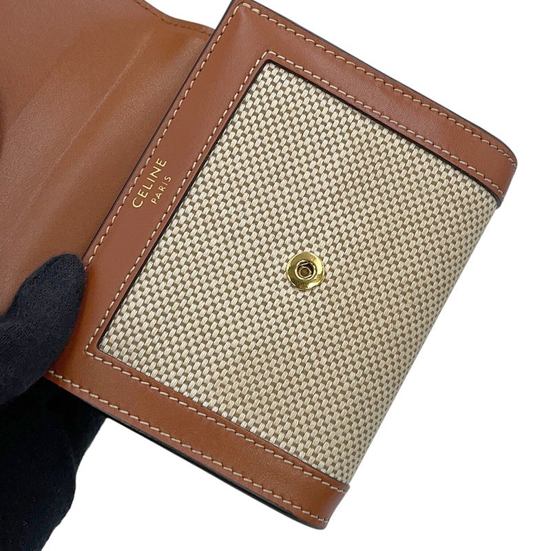 セリーヌ 三つ折り財布 トリオンフ コンパクトウォレット カーフレザー キャンバス 10D782 CELINE