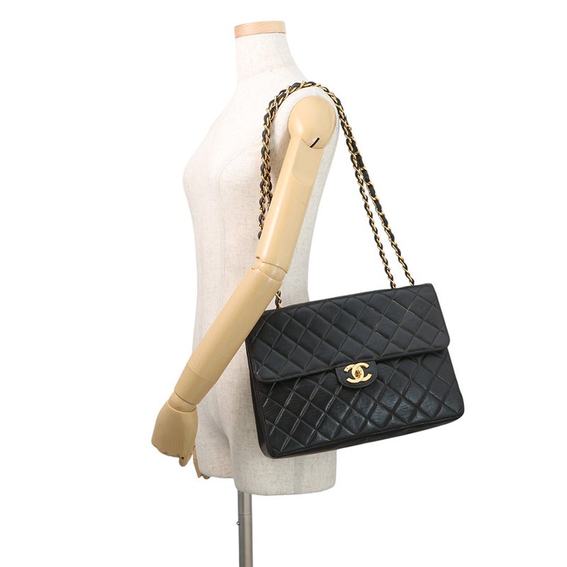 シャネル チェーンショルダーバッグ マトラッセ ココマーク ラムスキン CHANEL バッグ 黒