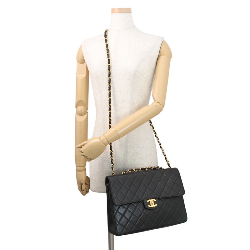 シャネル チェーンショルダーバッグ マトラッセ ココマーク ラムスキン CHANEL バッグ 黒
