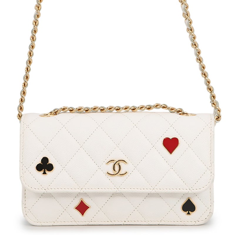シャネル チェーンウォレット クルーズライン マトラッセ ココマーク キャビアスキン AP3084 CHANEL 財布 白