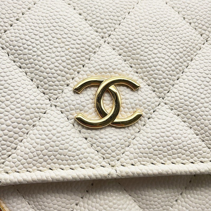 シャネル チェーンウォレット クルーズライン マトラッセ ココマーク キャビアスキン AP3084 CHANEL 財布 白