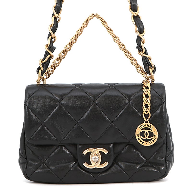 シャネル チェーンショルダーバッグ ココマーク マトラッセ20 レザー CHANEL 黒