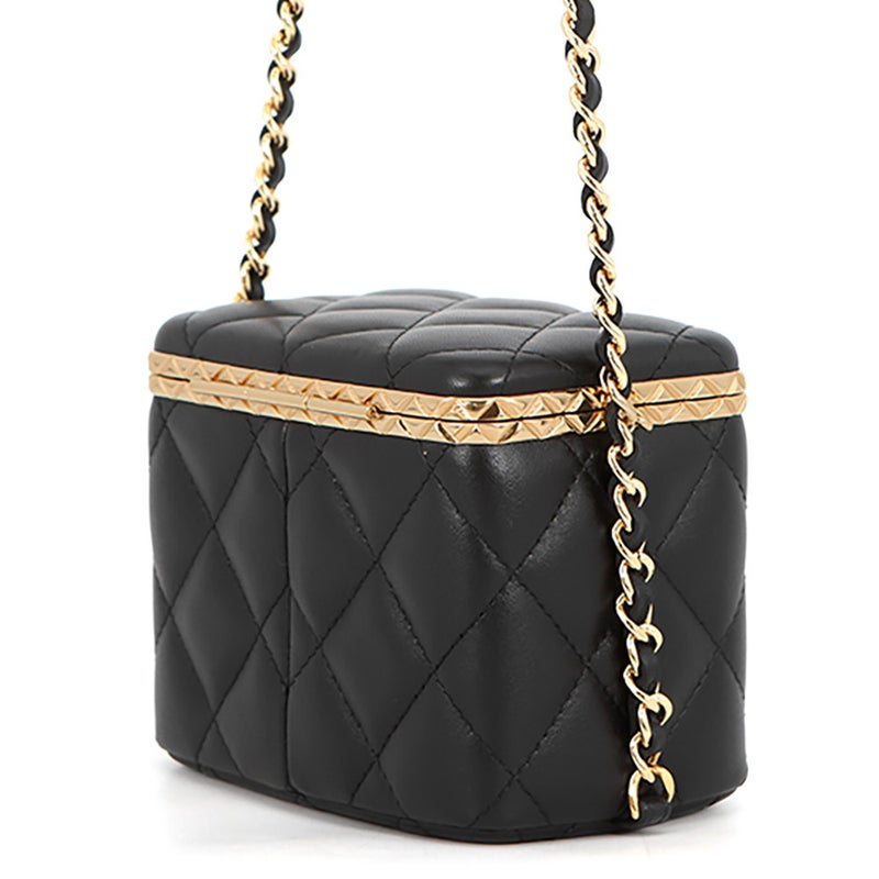 シャネル チェーンショルダーバッグ ココマーク マトラッセ バニティ ラムスキン CHANEL ヴァニティ 黒