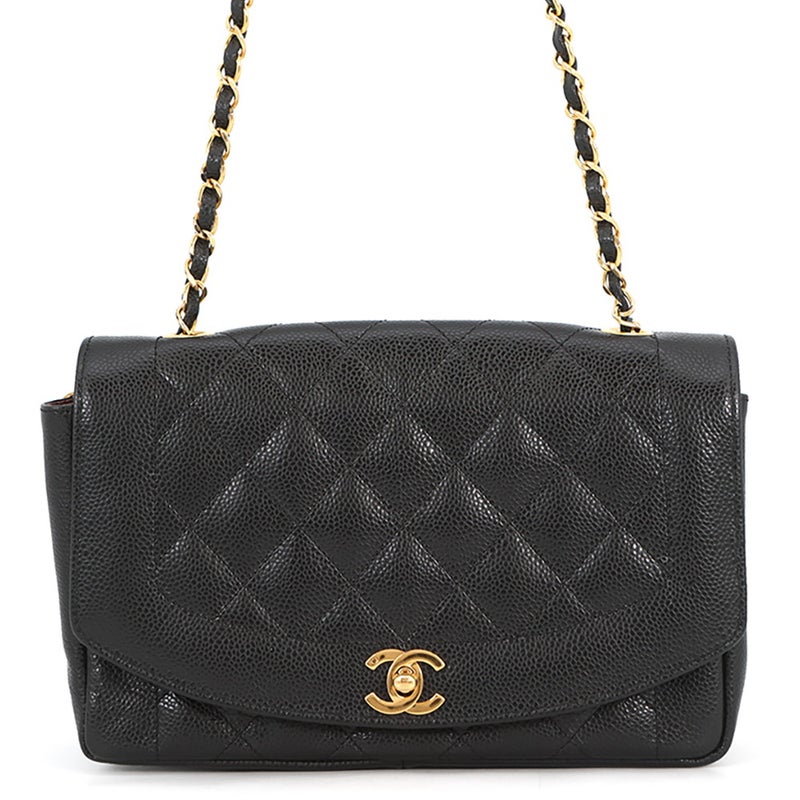 シャネル チェーンショルダーバッグ マトラッセ25 ココマーク ダイアナ キャビアスキン A01165 CHANEL 黒