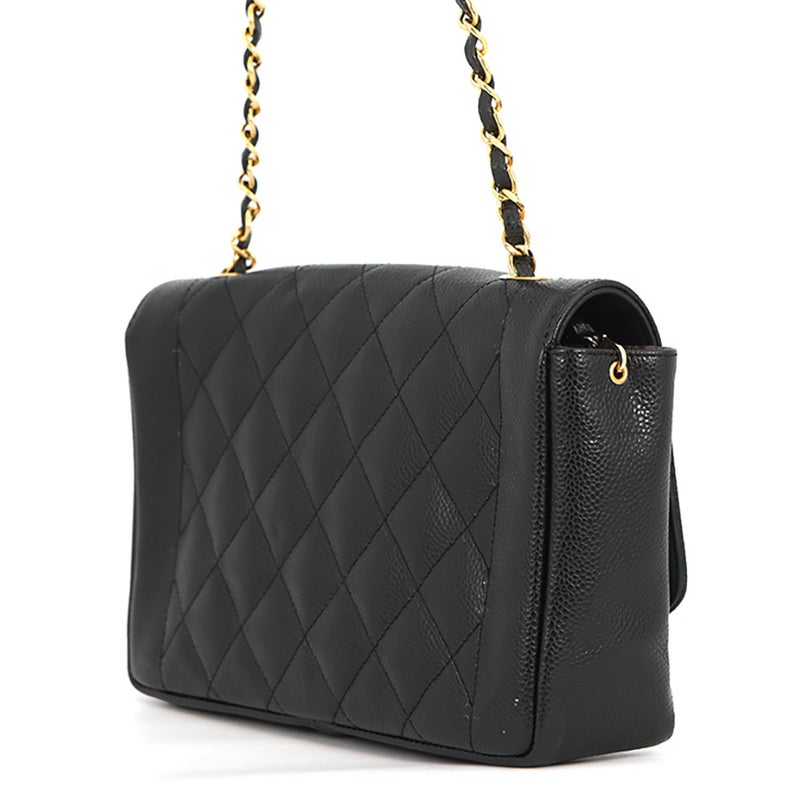 シャネル チェーンショルダーバッグ マトラッセ25 ココマーク ダイアナ キャビアスキン A01165 CHANEL 黒