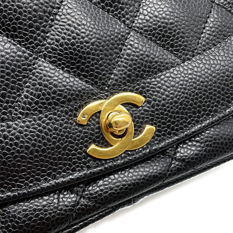 シャネル チェーンショルダーバッグ マトラッセ25 ココマーク ダイアナ キャビアスキン A01165 CHANEL 黒
