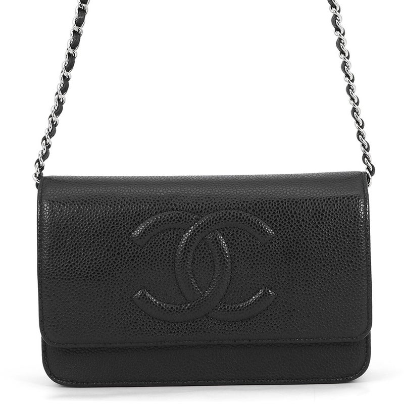 シャネル チェーンウォレット キャビアスキン ココマーク A48654 CHANEL チェーンショルダーバッグ 財布 黒